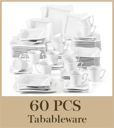 30/60 Piece White Porcelain Dinnerware
