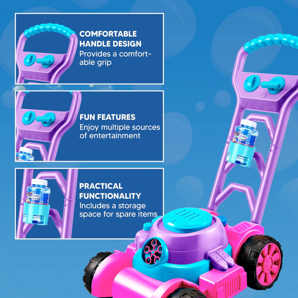 JOYFY Bubble Lawn Mower Bubble Machine Summer Outdoor Toys Pink Bubble Blower for Kids 3-6 Birthday Gifts