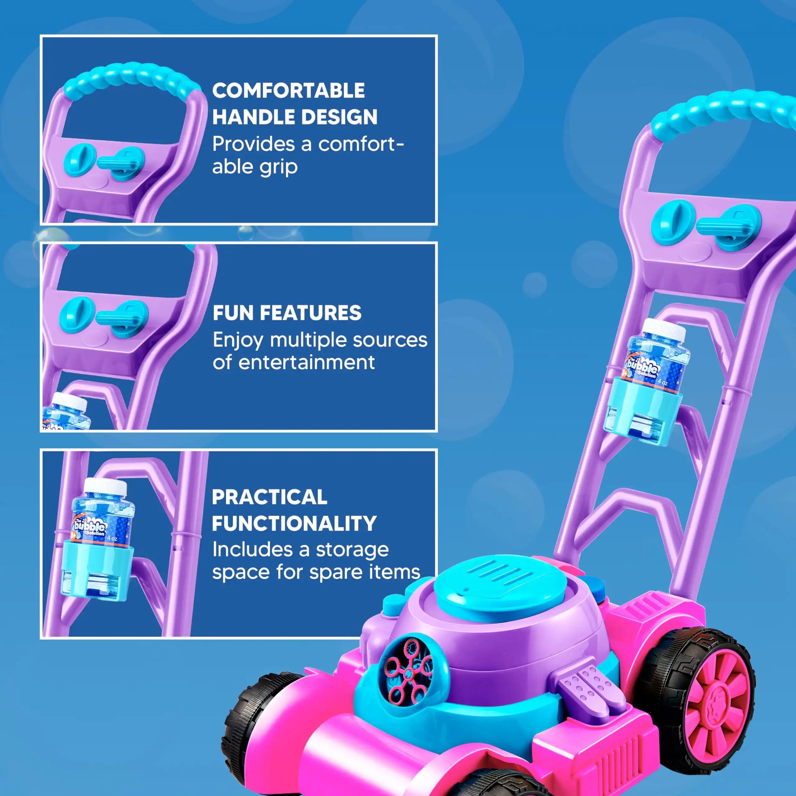 JOYFY Bubble Lawn Mower Bubble Machine Summer Outdoor Toys Pink Bubble Blower for Kids 3-6 Birthday Gifts