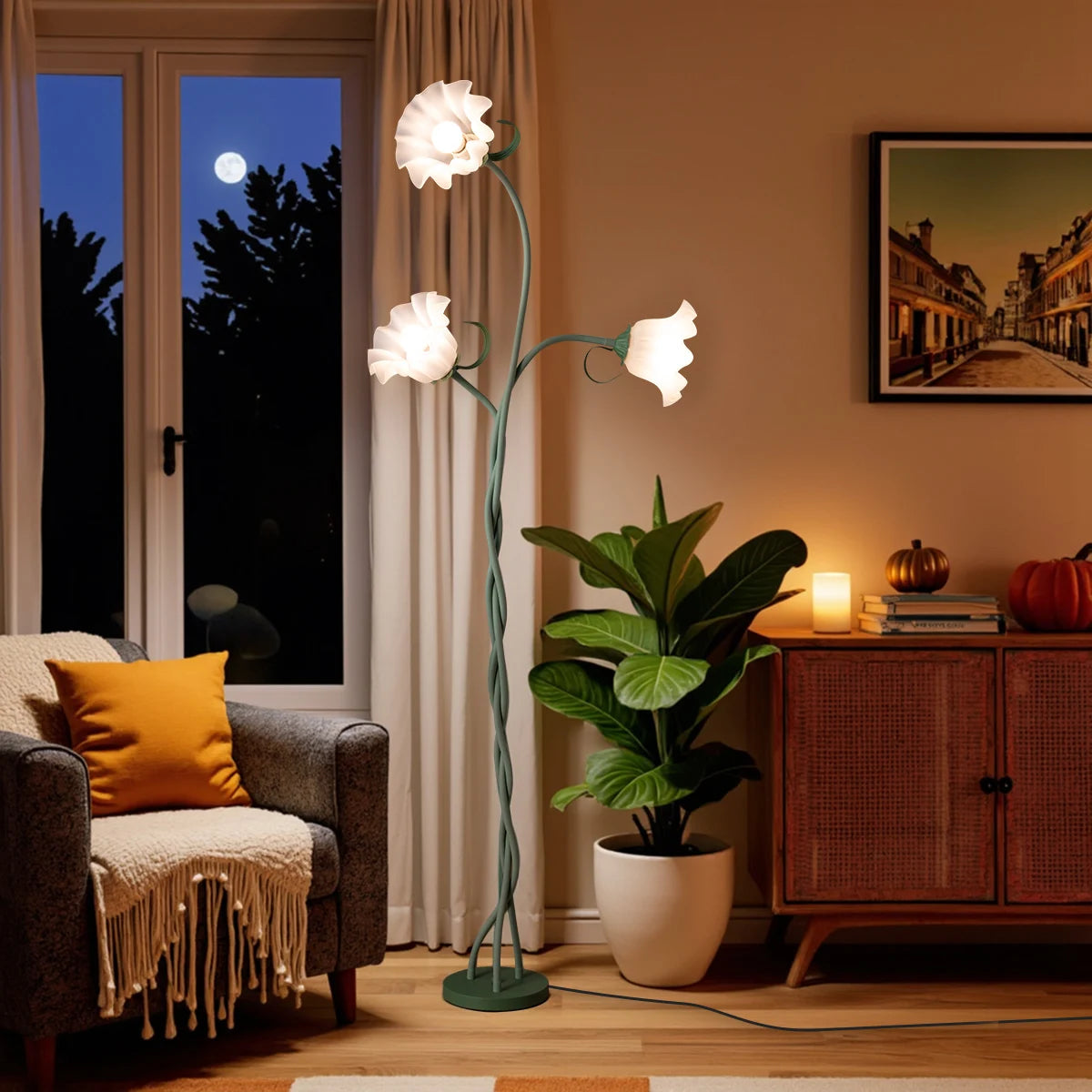 Flower Floor Lamp, Contains Bulb, Dimmable, Flexible Neck Shaft
