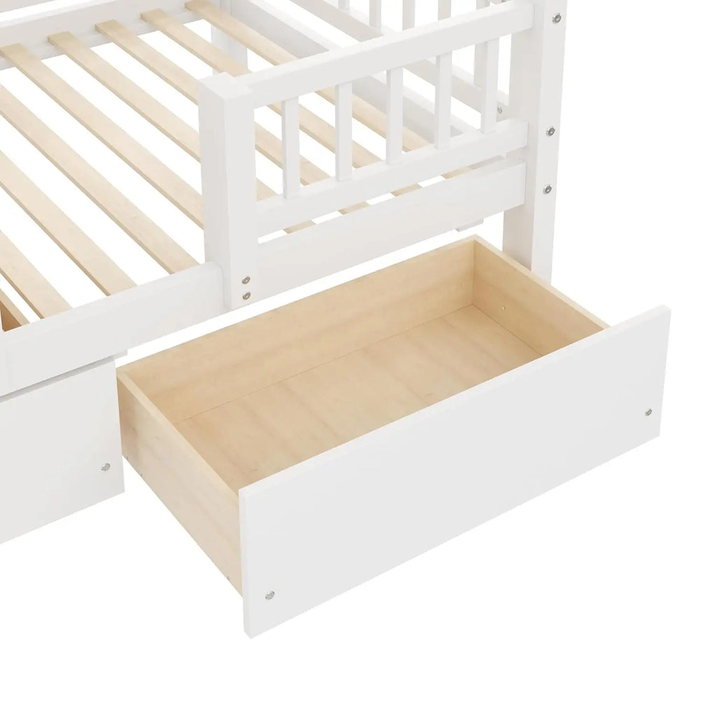 Twin Over Twin Bunk Bed with Slide, Storage Drawers & Staircase