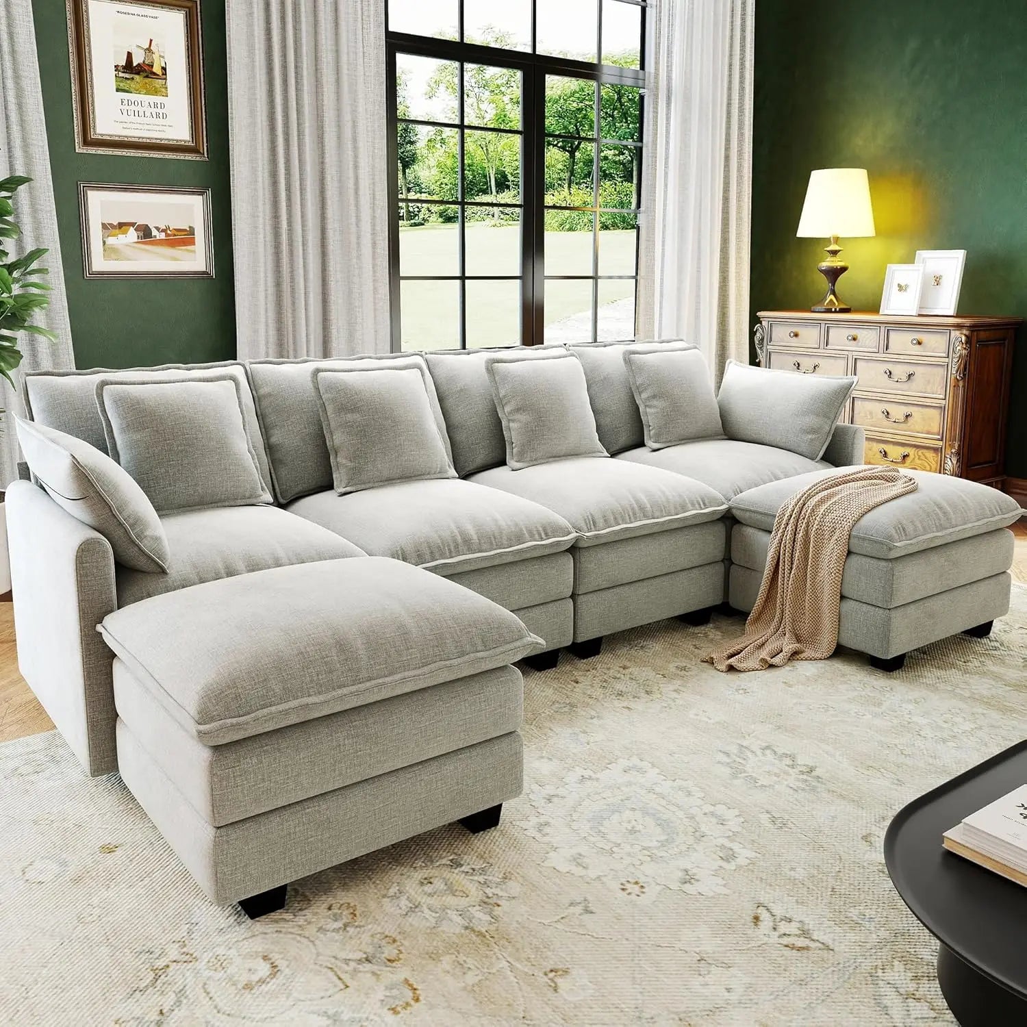 Modular Sectional Sofa Deep Seat, 2 Ottomans