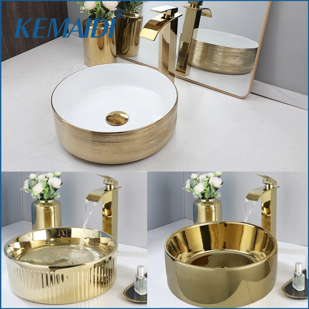 Gold Round Sink with Faucet