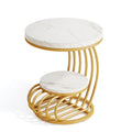 2 Tiers Faux Marble Side Table with Storage Shelf