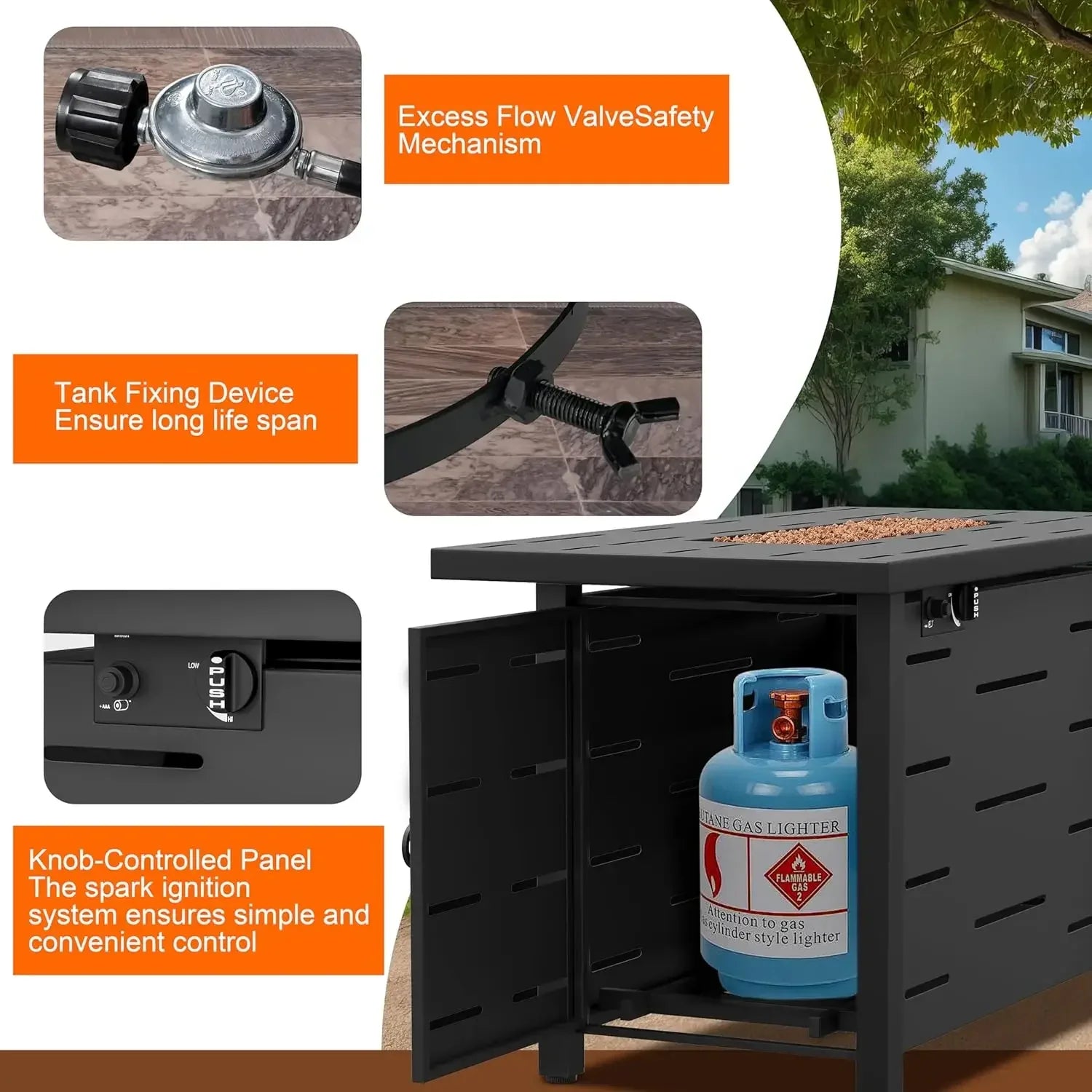 43 inch Outdoor Propane Fire Pit Table with Lid, Waterproof Cover,