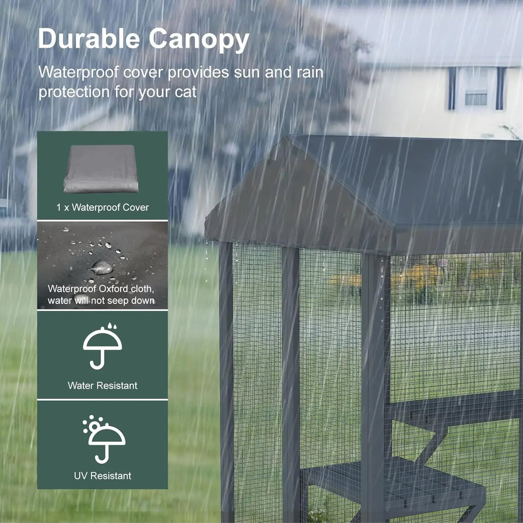 Outdoor Multiple Cats Cat Enclosure, Waterproof/Sunshine Roof