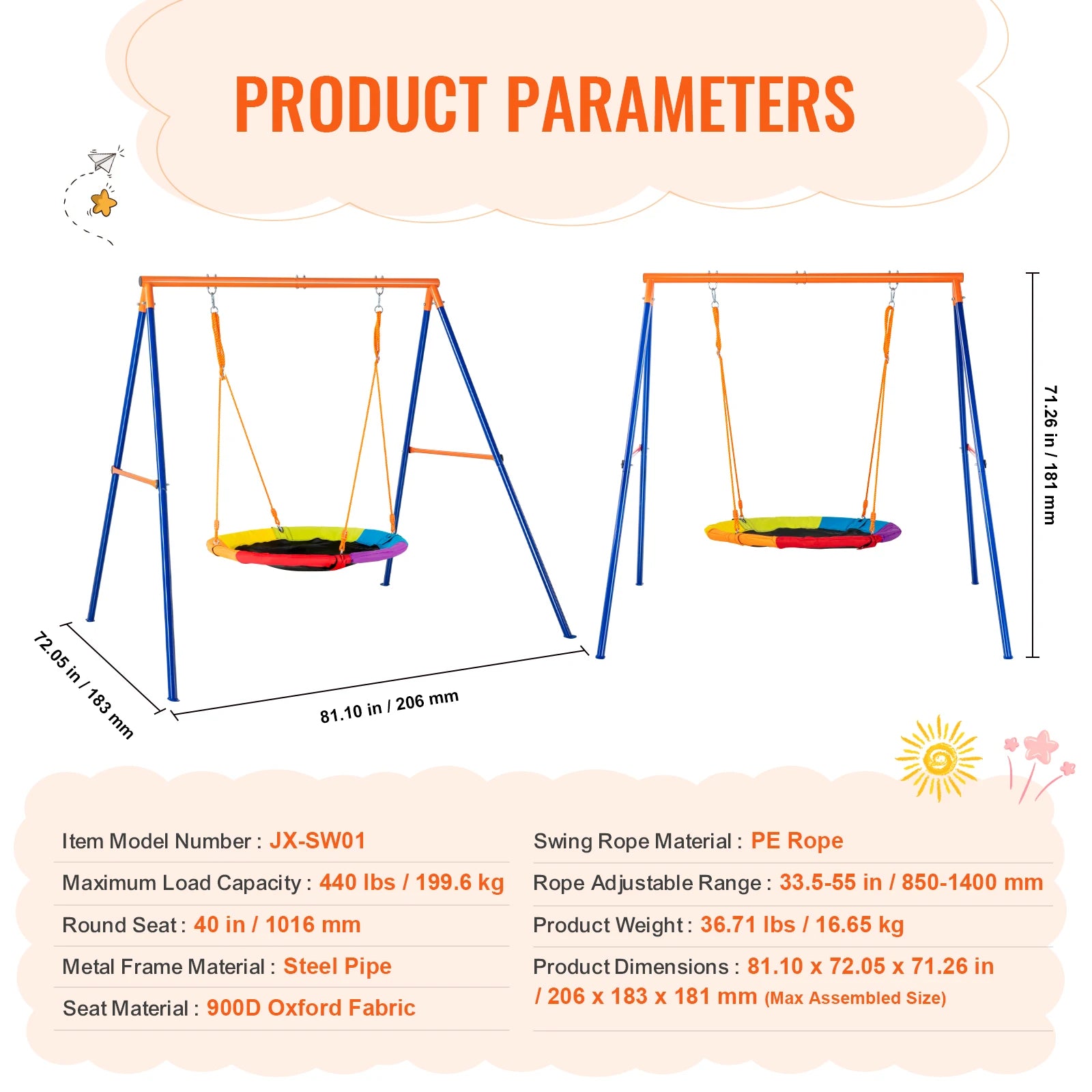 600lbs Capacity Swing Set