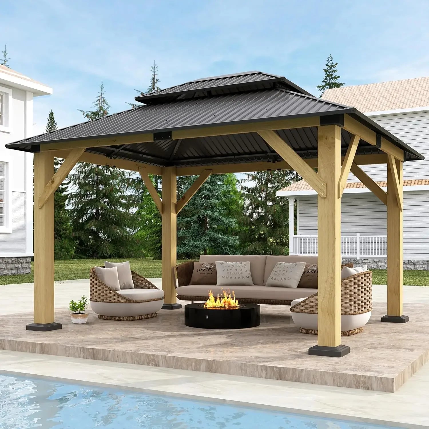11'x13' Wood Hardtop Gazebo