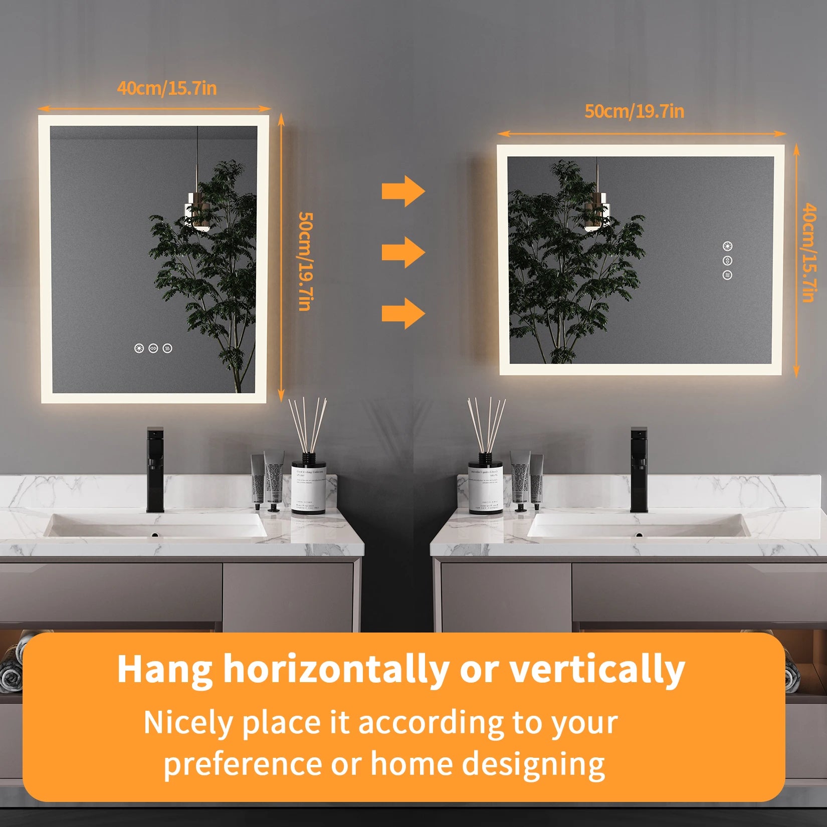 LED Mirror Wall Mount, Lights, Anti-fog  16x20 in