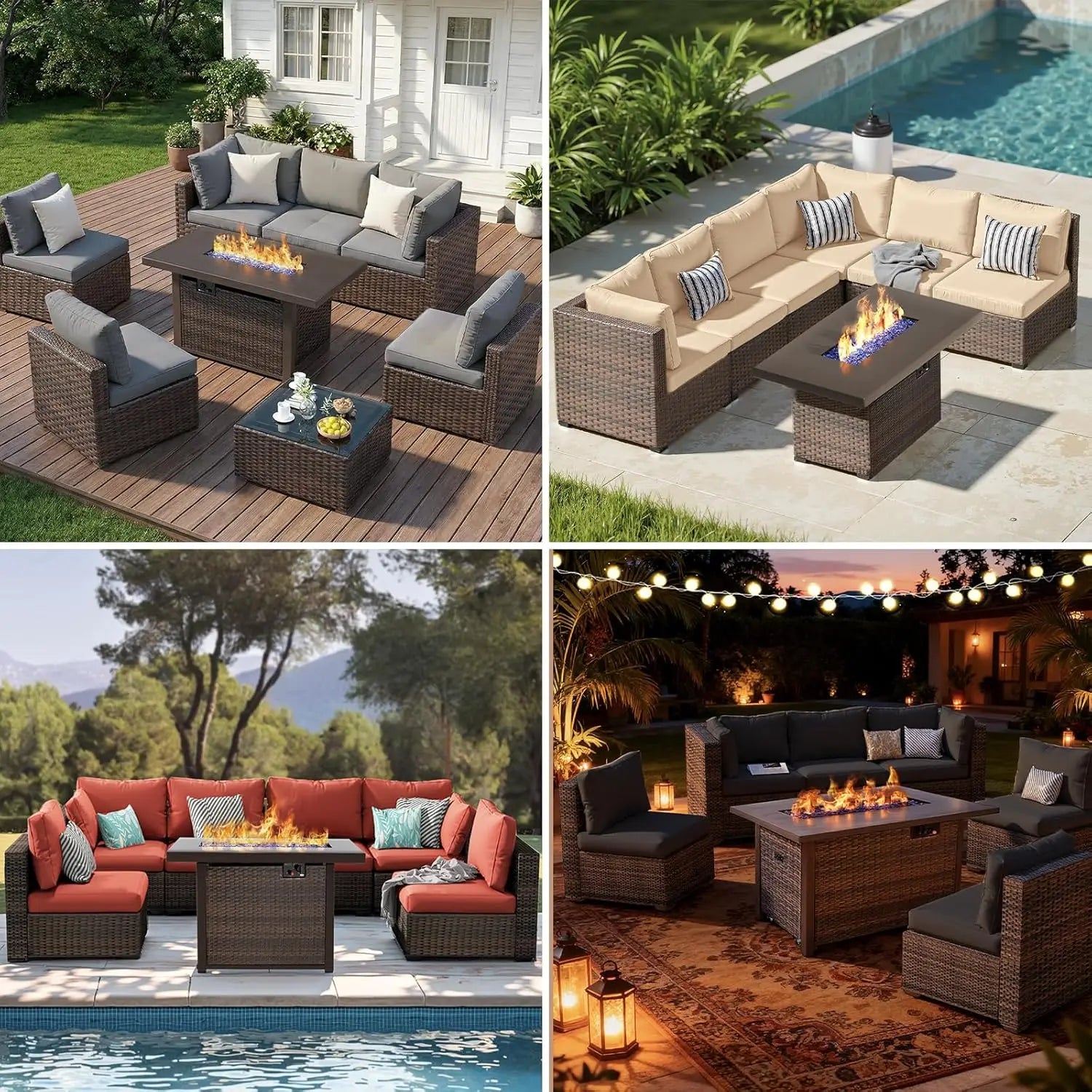 7-Pc. Patio Furniture Set Propane Firepit Table.