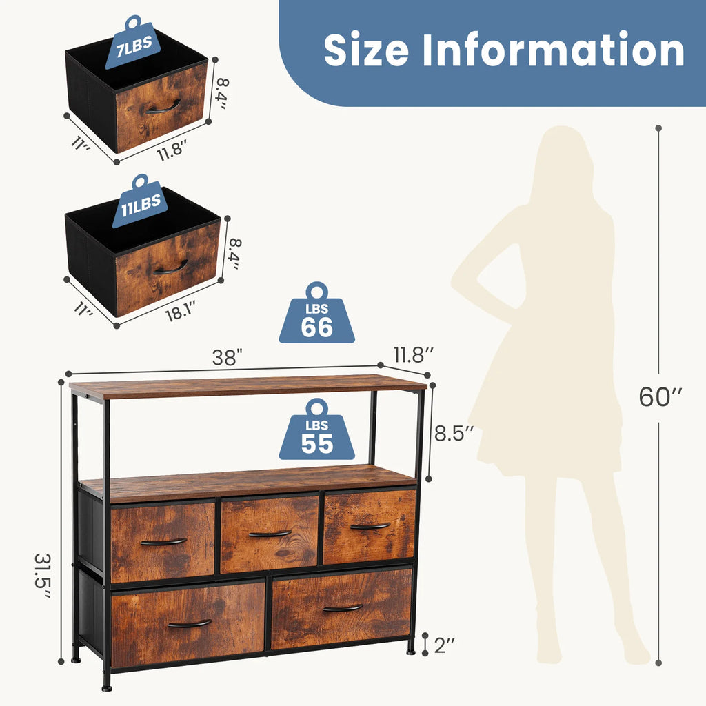 Fireplace TV Stand with 5 Fabric Drawers