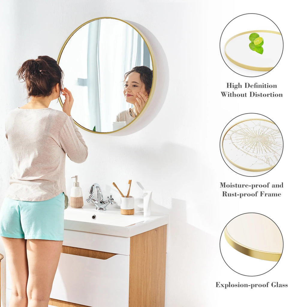 Large Gold Round Framed Mirror multiple sizes