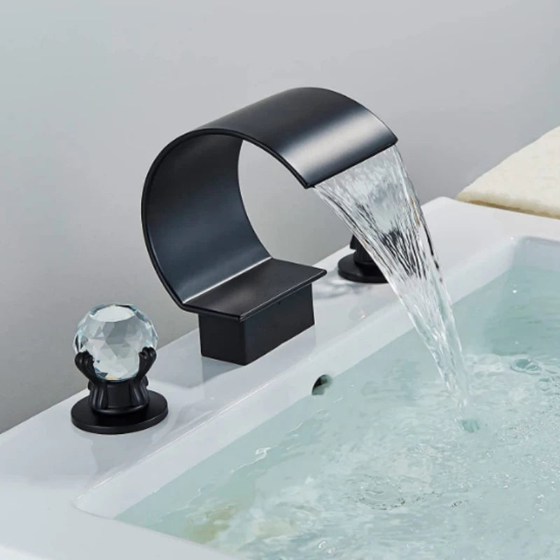 Golden Basin Faucet Deck Mount Widespread Brass Bathroom Basin Mixer Tap Dual Handle Cold and Hot Water Crane Vessel Sink Taps