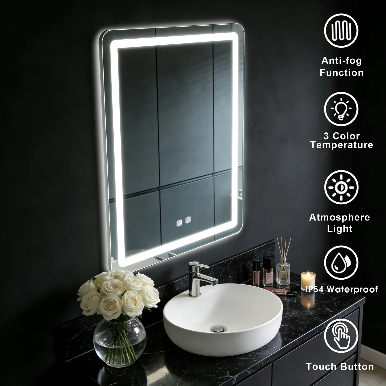 LED Mirror with Backlit Lights