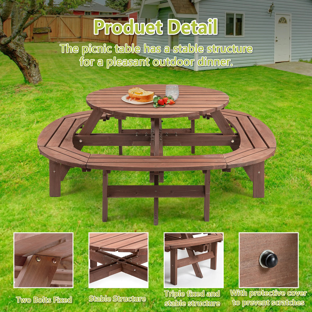 Solid Wood Round Picnic Table