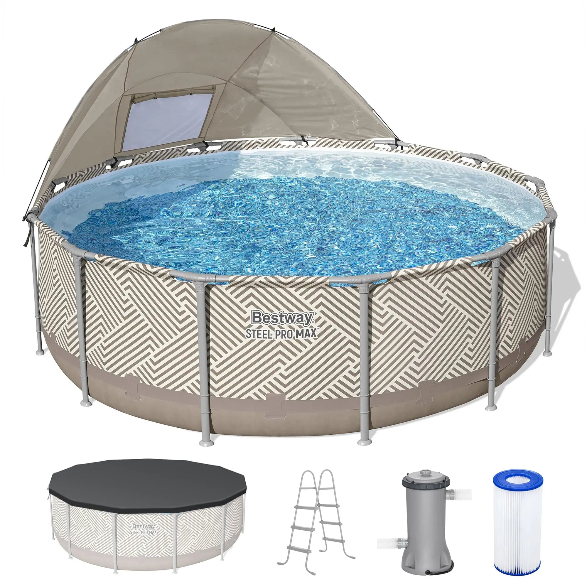 Steel 13ft Round Pool w/canopy, Pump & Ladder