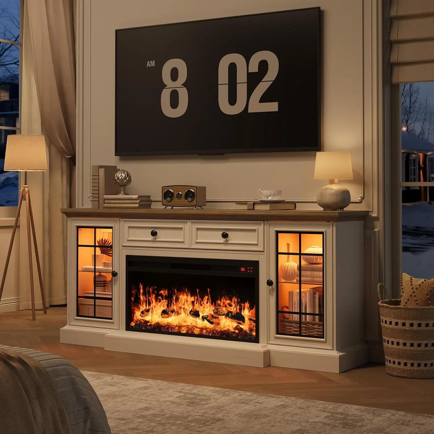 Entertainment Center with Electric Fireplace and LED Lights