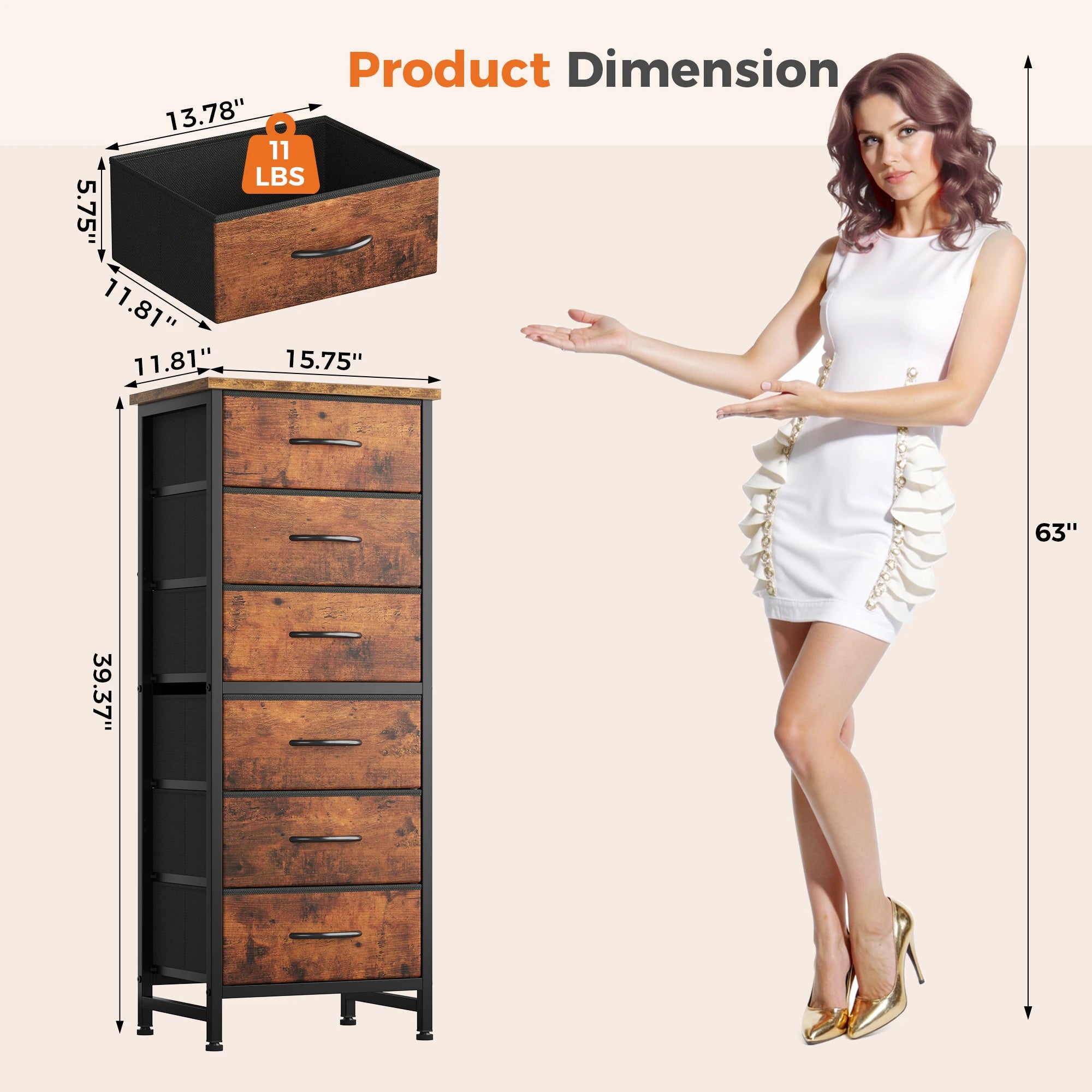 Tall 6 Fabric Drawer Dresser