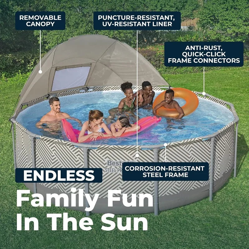 Steel 13ft Round Pool w/canopy, Pump & Ladder