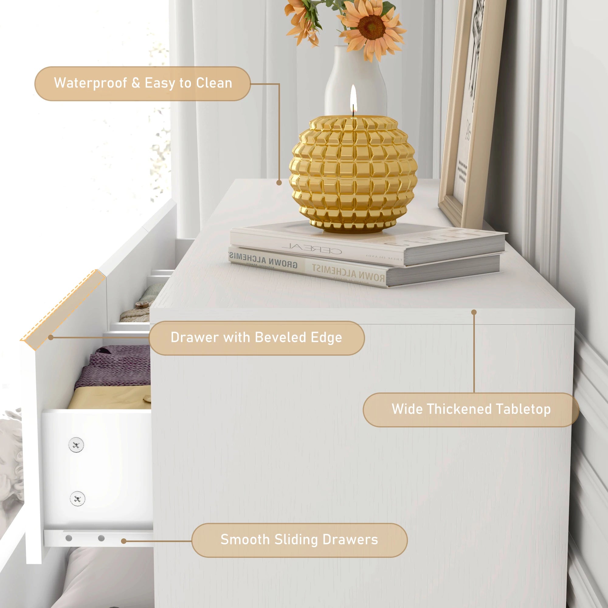 55 Inch Modern 7 Dresser High Gloss Drawers