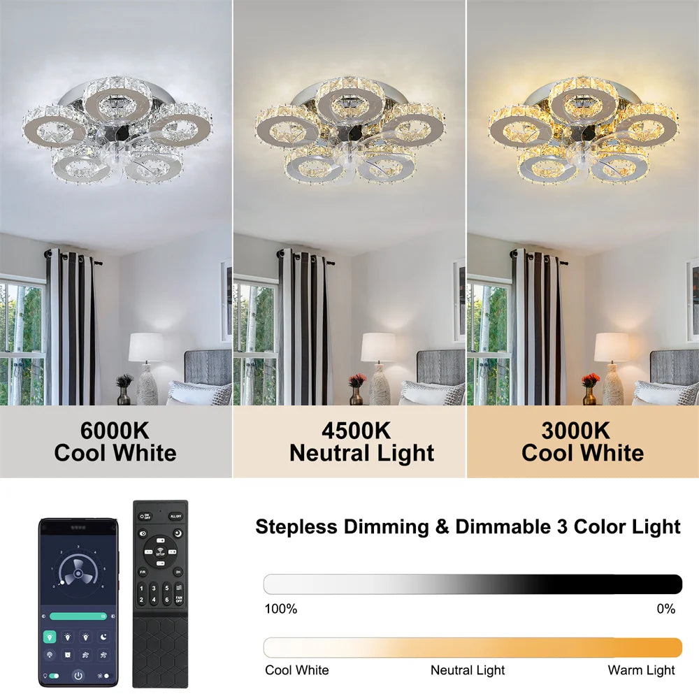 Crystal Ceiling Fan Led, App Controlled