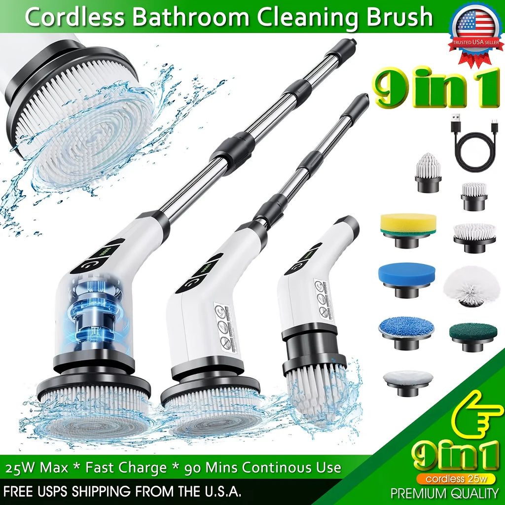 Electric Spin Scrubber  Cordless Rechargeable with 9 Brush Heads