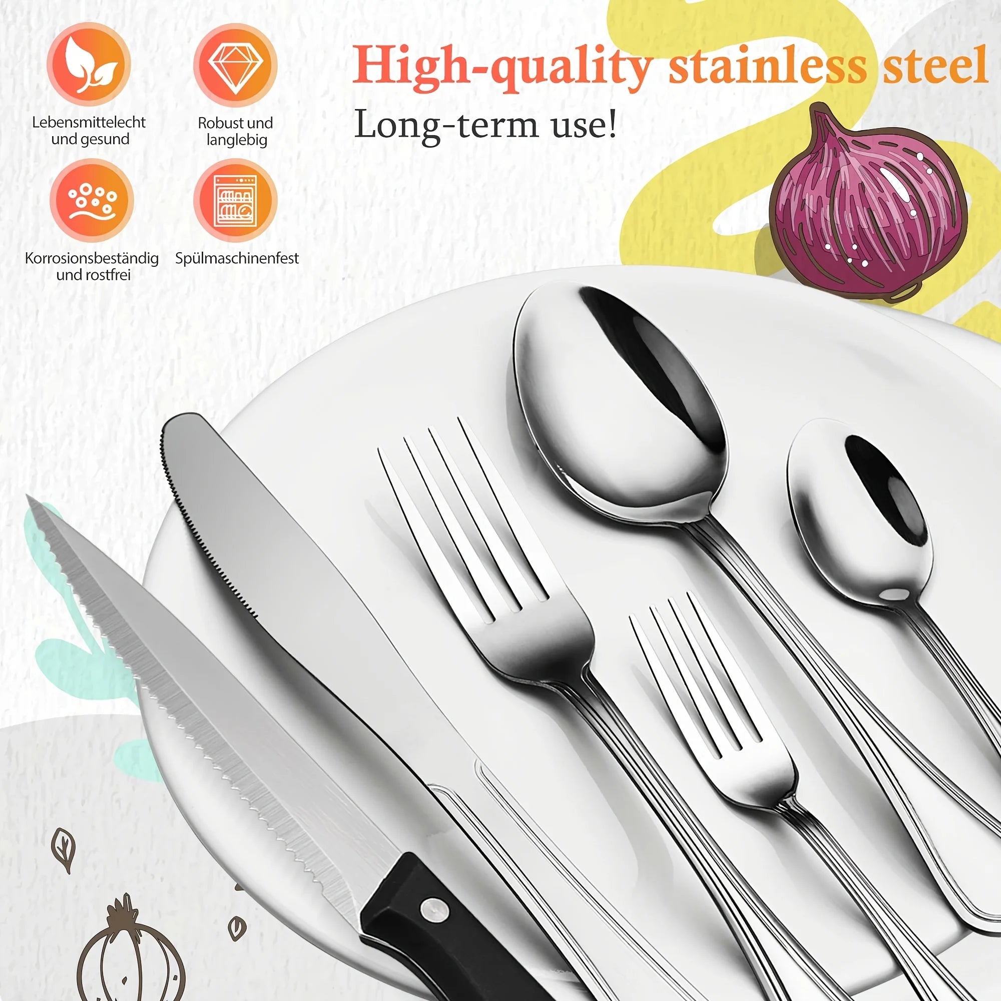 48pcs Stainless Steel Flatware Cutlery Set