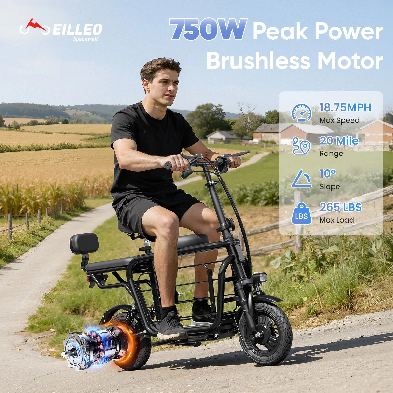48V Electric Scooter with Large Pet Basket, Foldable