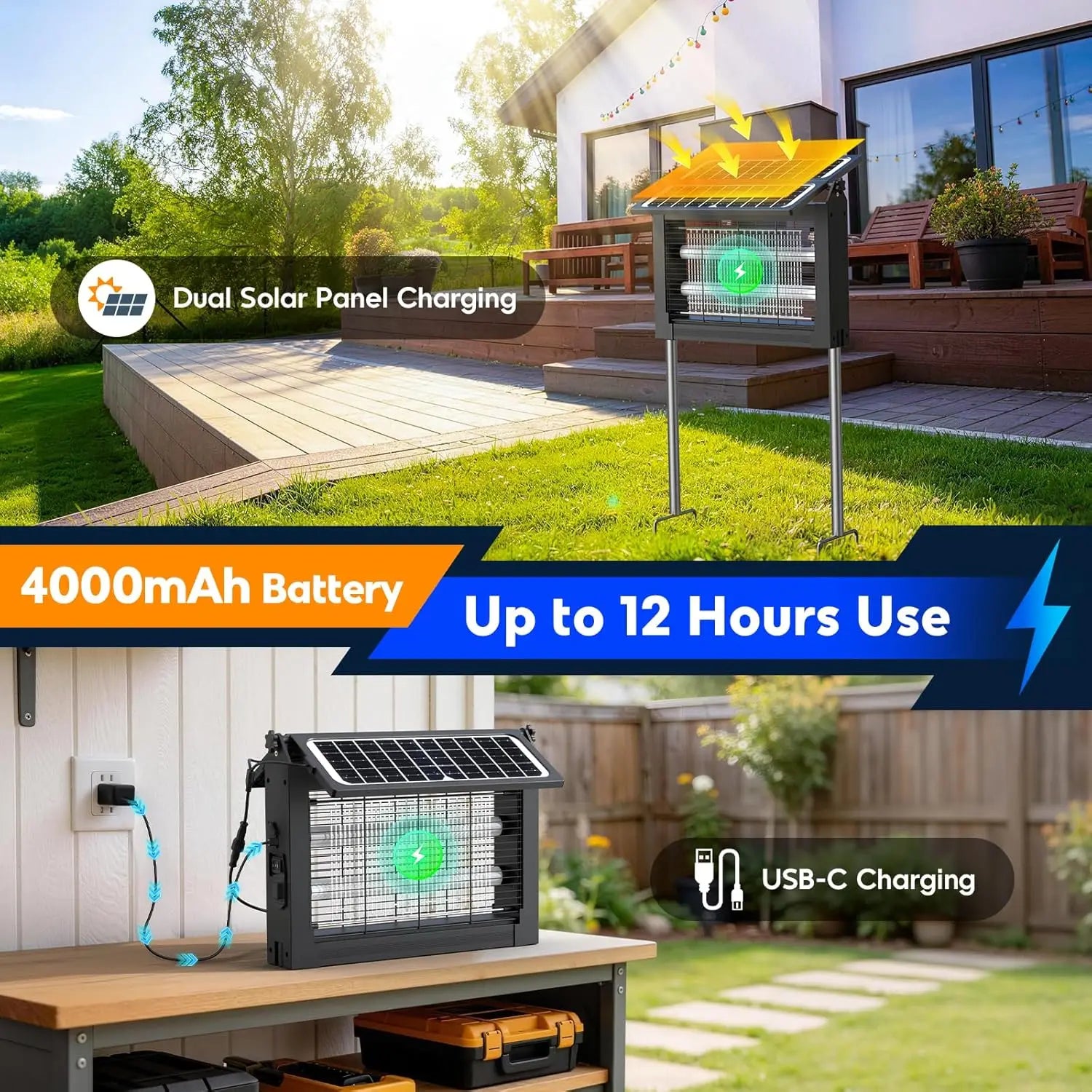 Solar Bug Zapper Outdoor Waterproof Fly Trap
