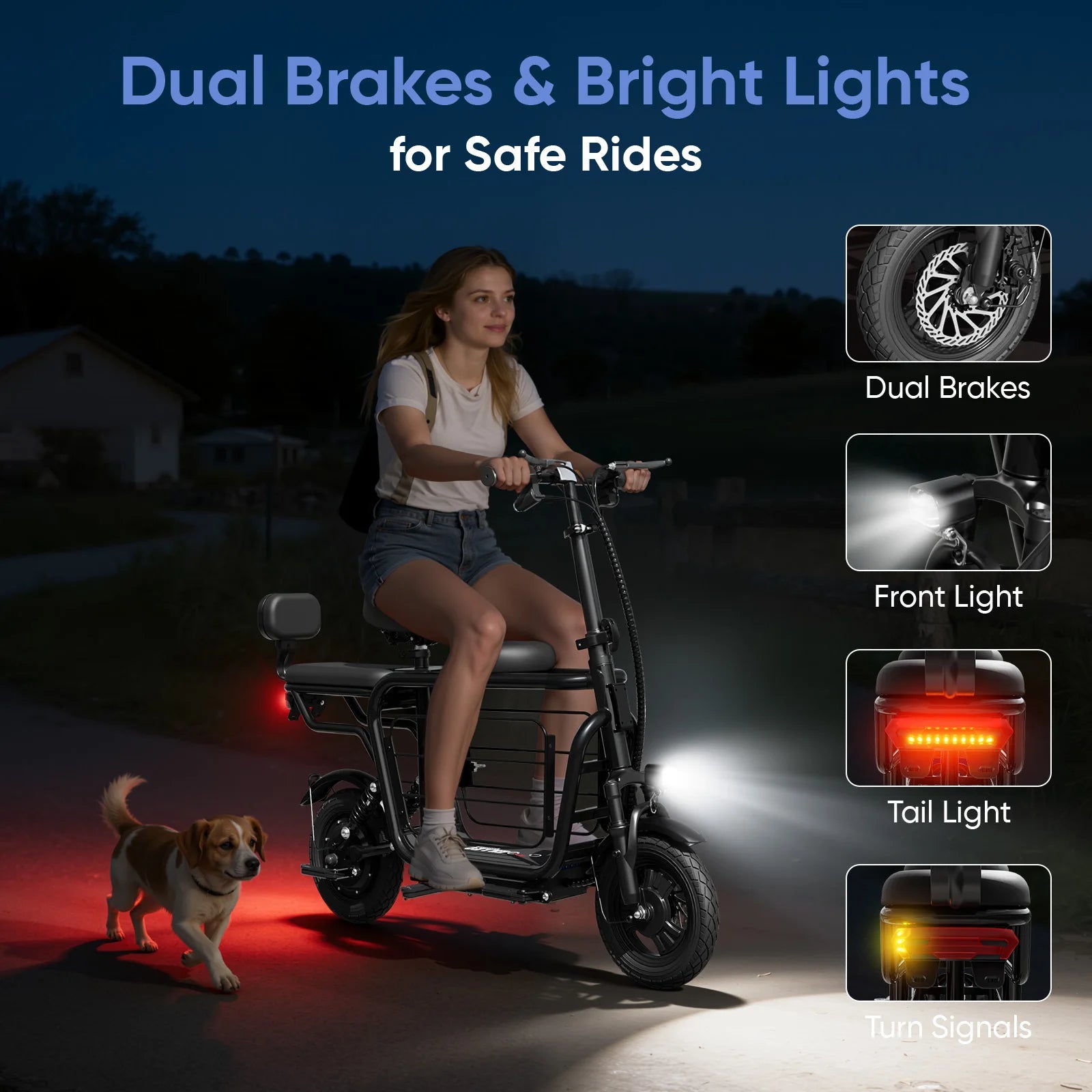 48V Electric Scooter with Large Pet Basket, Foldable