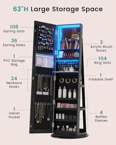 360° Swivel Jewelry Cabinet with Lights