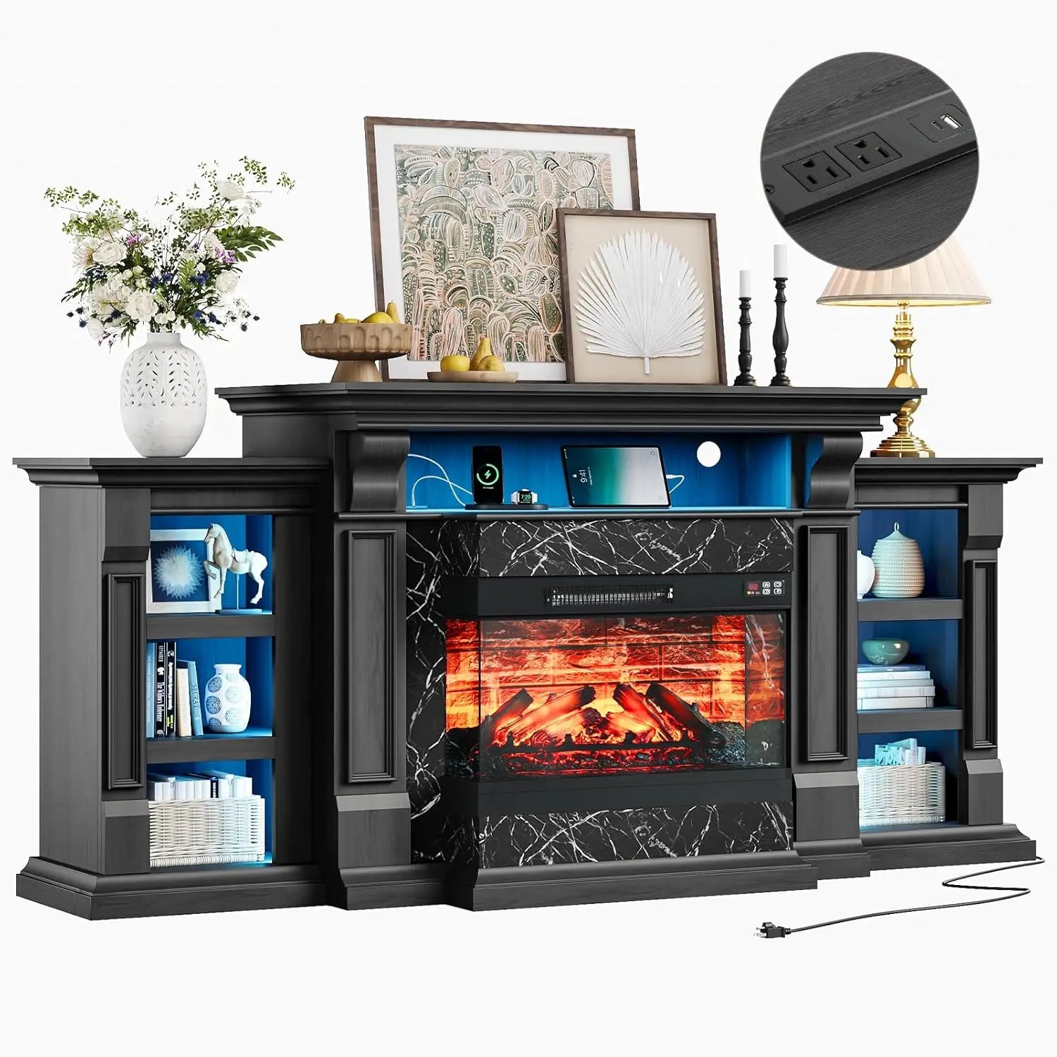 72'' Electric Fireplace Heater, TV LED Media Console