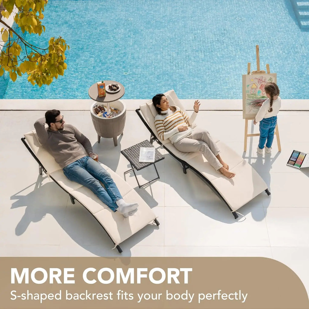 Chaise Lounge Set Folding Table 3pcs