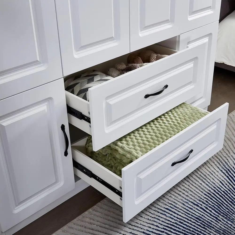 4-Door Wardrobe with 2 Drawers, Hanging Rails, Shelves