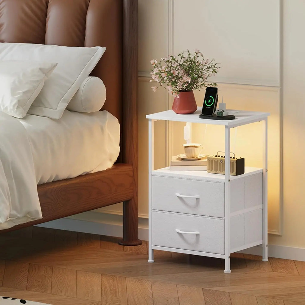 2 Nightstands with Charging Station, LED Lights