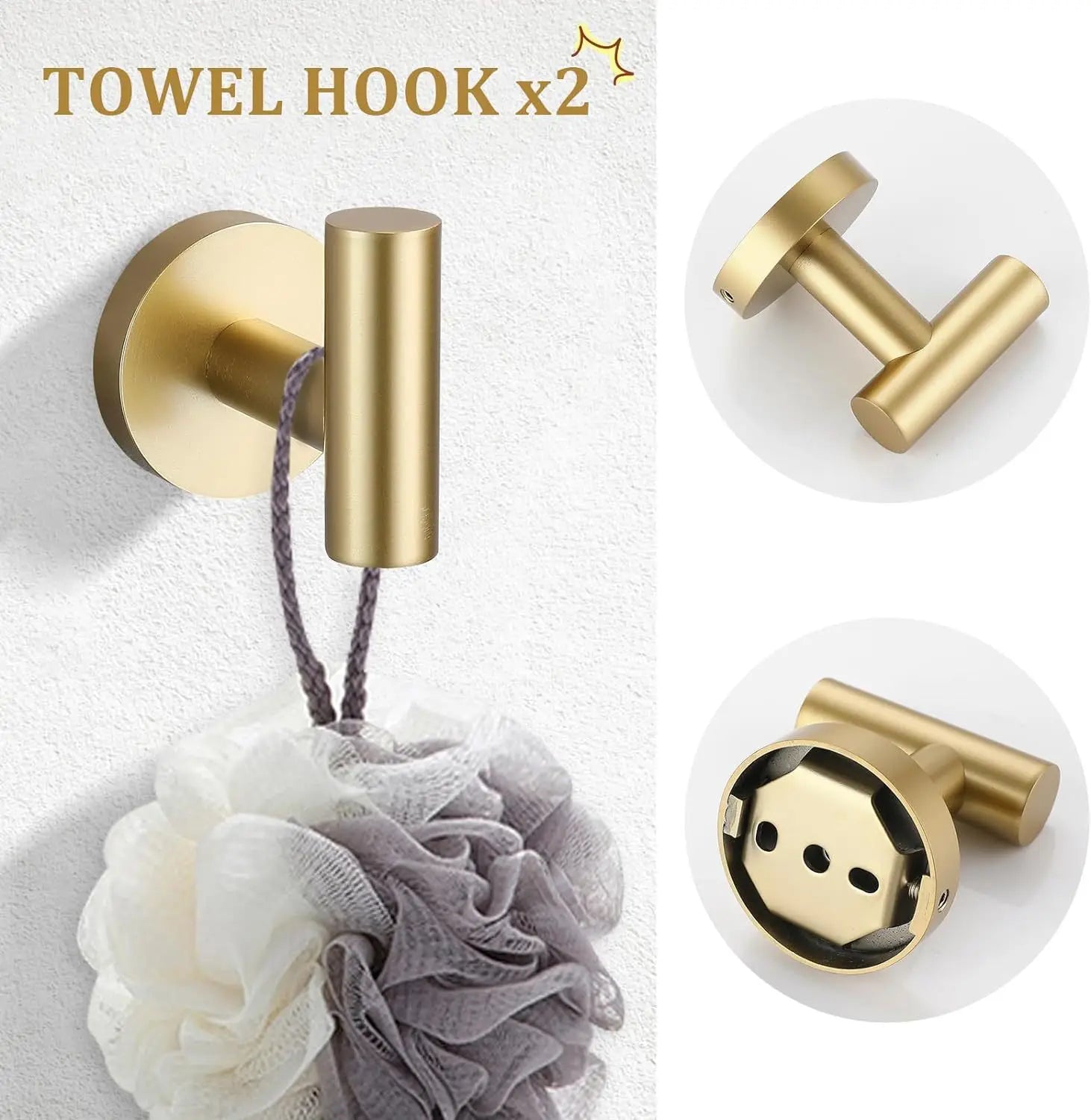5 Piece Bathroom Accessories Set Brushed Gold