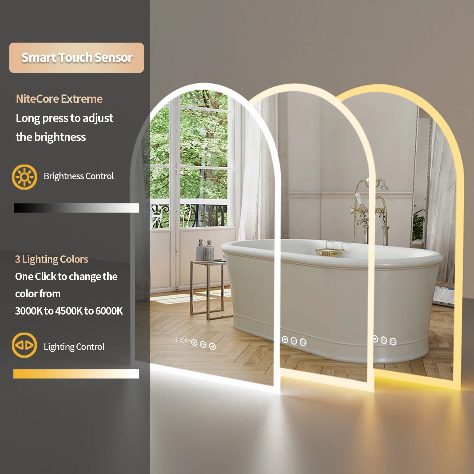 Vertical Arch-Shape LED Bath Mirror