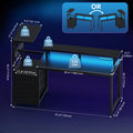 3-Drawer Gaming, Computer Desk LED Lights, Power Outlets