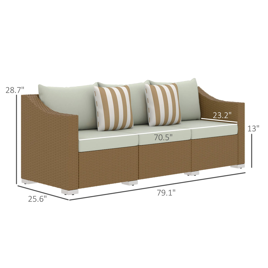 3 Seater Patio Wicker Sofa, Outdoor Furniture Rattan Couch with Cushions, Throw Pillows, for Garden, Backyard, Porch, Light Gray