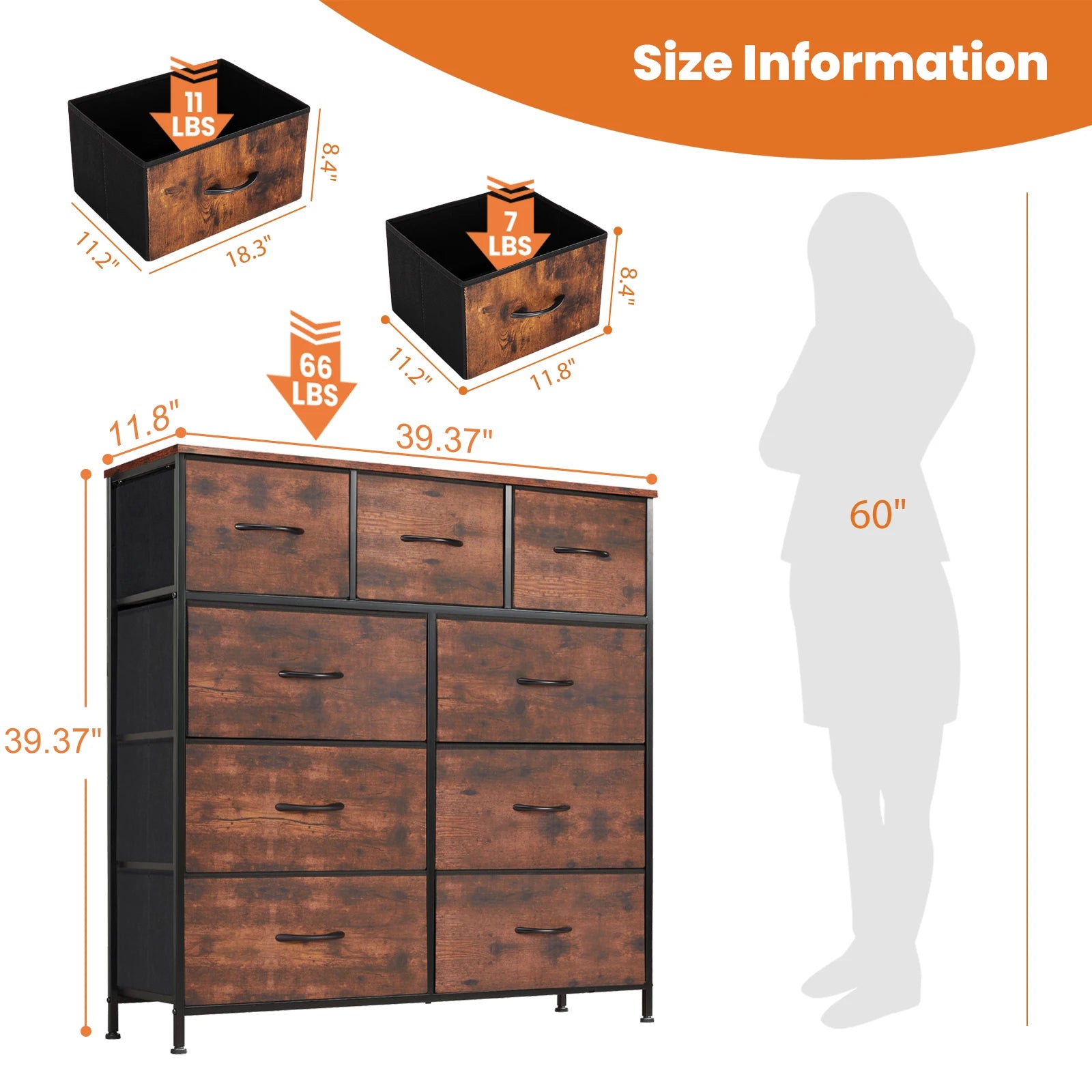 9 Fabric Storage Drawer Tall Chest