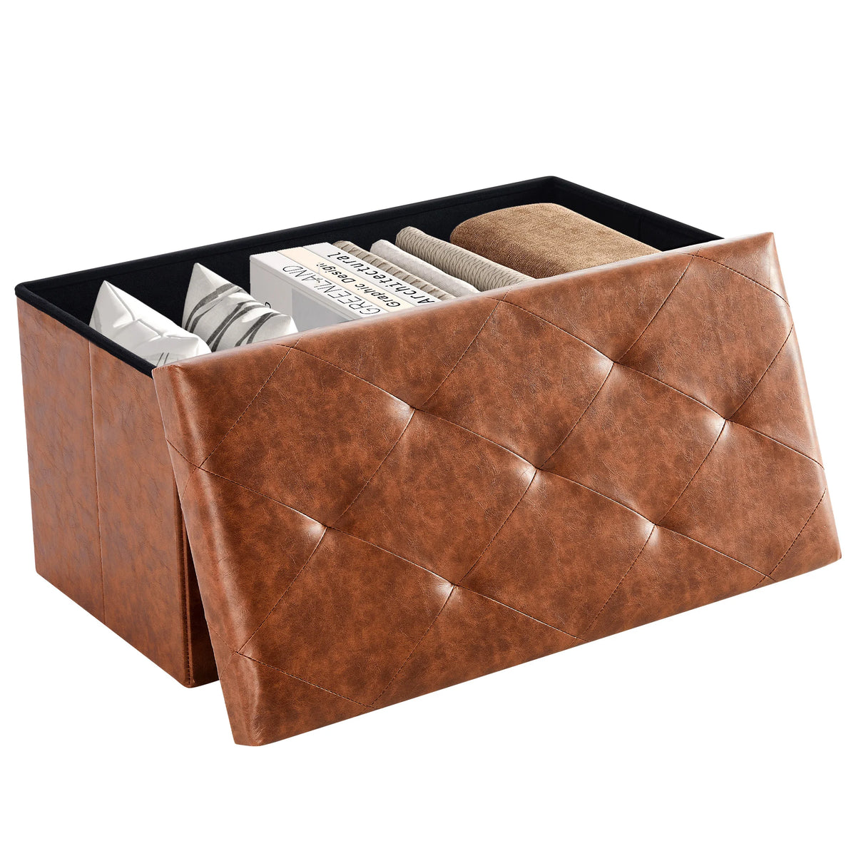 30" Leather Foot Stool with Storage