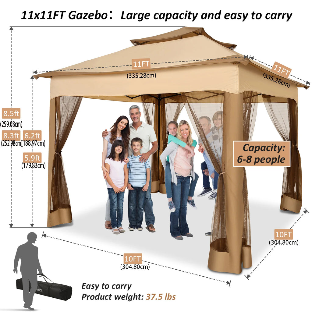 11x11 One-Push Canopy with Mosquito Net, Roof Vent