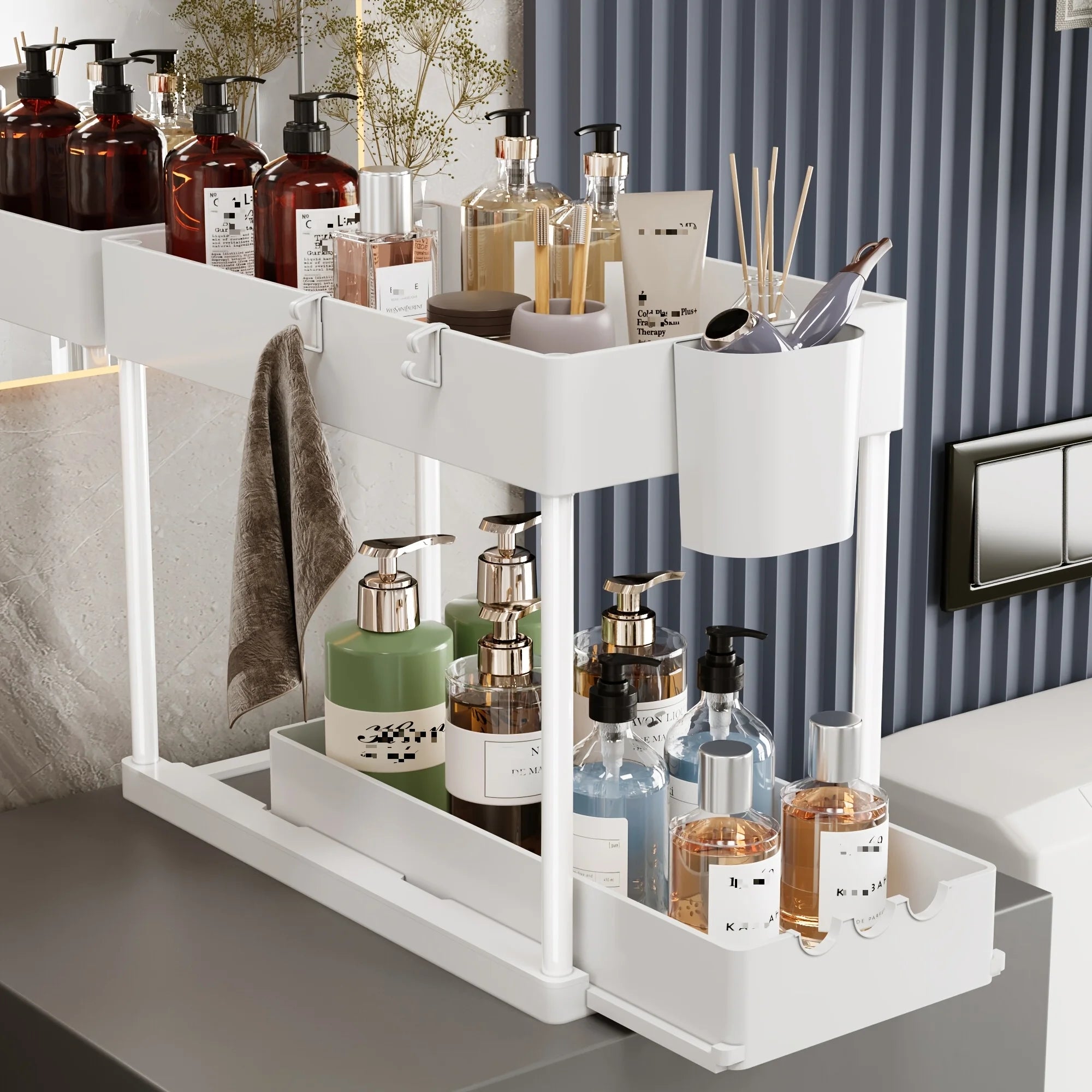 2Pcs 2-Tier Organizer, Pull-Out Under Sink Rack