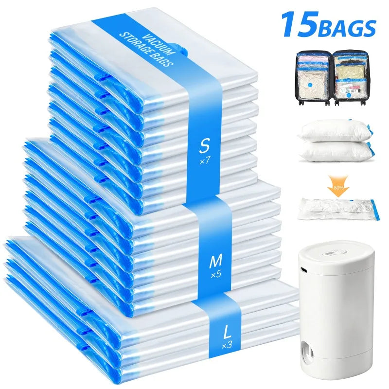 15 Pack Vacuum Bags ,Rechargeable Air Pump