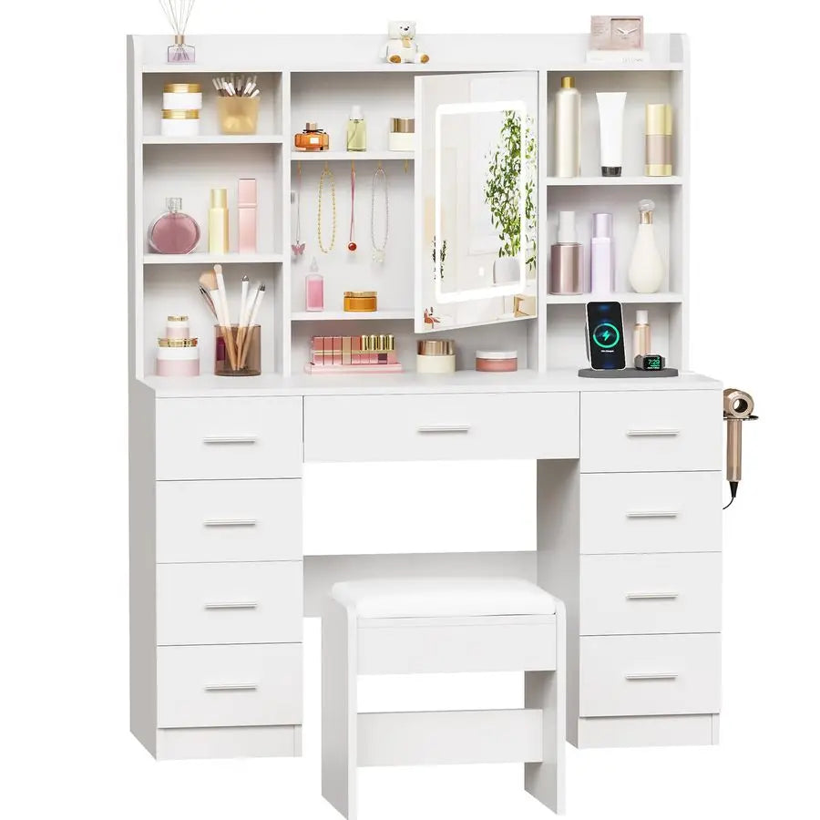 Vanity Desk with Mirror, Lights, power outlets