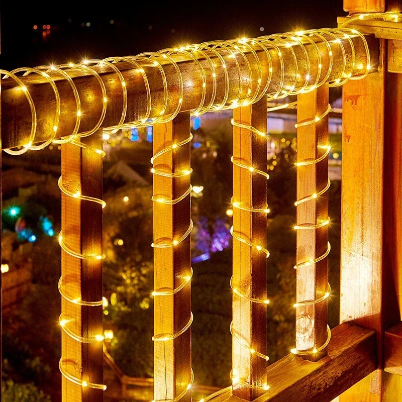 Solar Rope LED Lights Waterproof Outdoor w/ 8 Modes