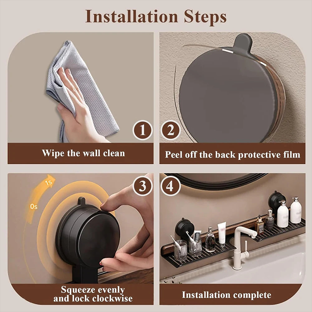 Walnut Suction Cup Bathroom Shelf No Drilling