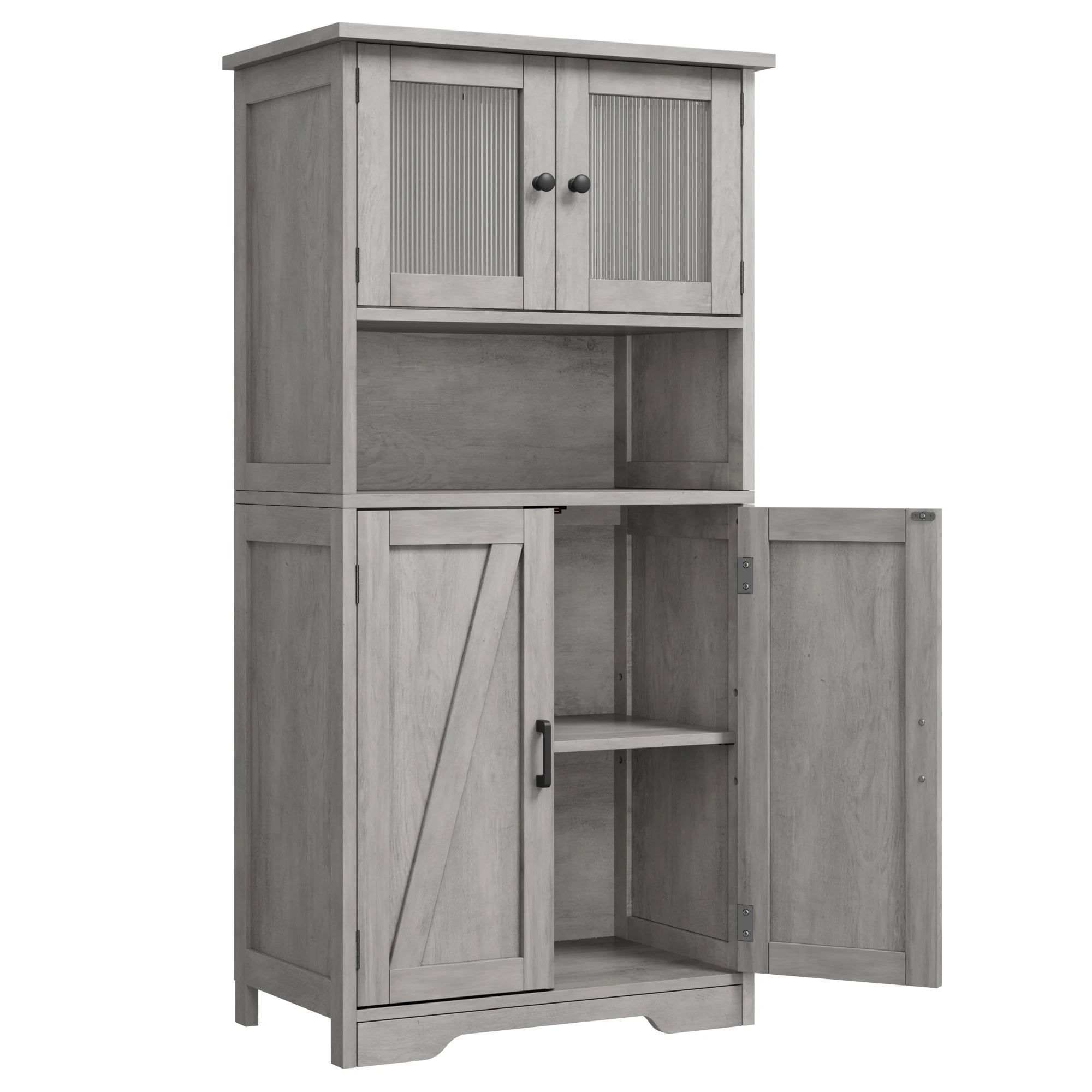 Free Standing Cabinet with 4 Doors and Open Space