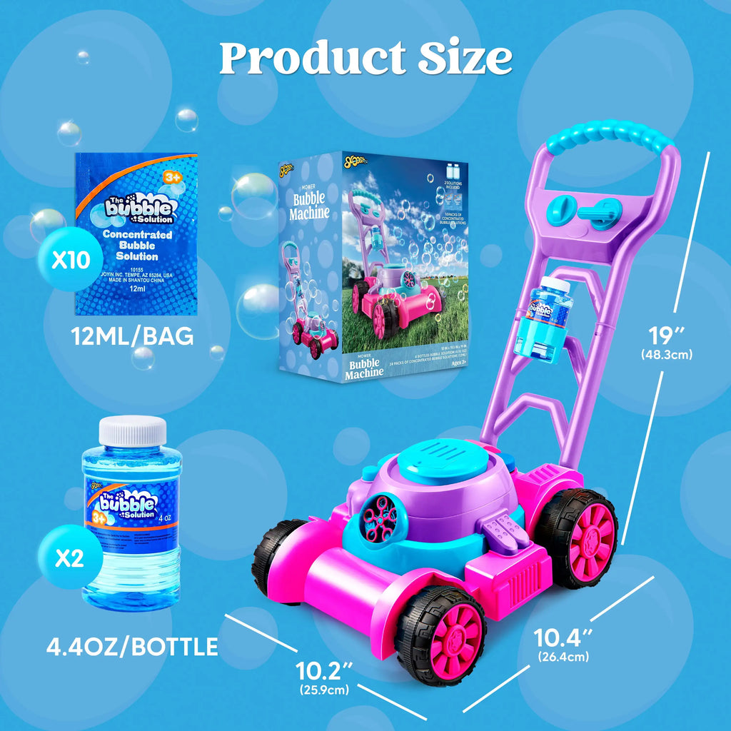 JOYFY Bubble Lawn Mower Bubble Machine Summer Outdoor Toys Pink Bubble Blower for Kids 3-6 Birthday Gifts