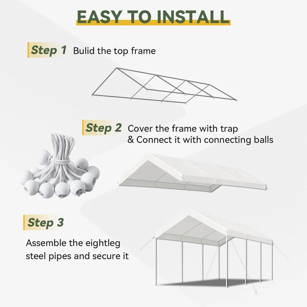 10x20 FT Carport Heavy Duty Car Canopy